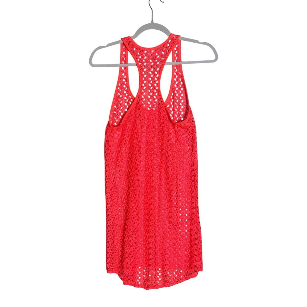 Crochet Womens Neon Coral Lace Sheer Swim Cover Up Dress Boho Beach Vacation S - Picture 2 of 5